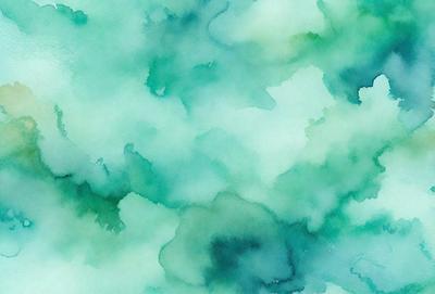The primary subject of the image is a green and blue watercolor painting featuring a pattern of swirls and splashes. The setting is a watercolor painting on paper, and the visual style is a watercolor painting. The dominant colors in the painting are green and blue, creating a calm and soothing atmosphere.