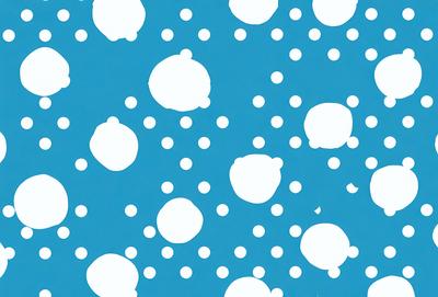 The primary subject of the image is a pattern of white and blue dots on a blue background. The setting is a blue sky, and the visual style appears to be a digital art or illustration. The colors and mood of the image are predominantly blue and white, creating a calm and serene atmosphere.