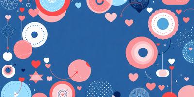 The primary subject of the image is a blue background with a pattern of hearts and arrows. The hearts are scattered throughout the background, while the arrows are more concentrated in the center. The visual style of the image is digital art, as it appears to be a digital illustration or design. The colors and mood of the image are predominantly blue and pink, creating a warm and inviting atmosphere.