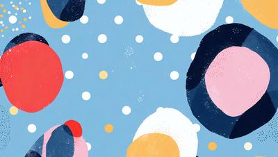 The primary subject of the image is a blue and white polka dot pattern. The setting is a blue background, and the visual style is a digital art or illustration. The dominant colors are blue and white, creating a calm and soothing atmosphere.