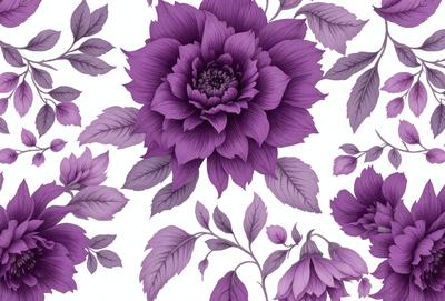Purple flowers with green leaves on a purple background.