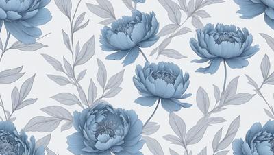 The primary subject of the image is a close-up of three blue flowers, each with a different shape and size. The flowers are set against a white and blue floral patterned background, which adds a sense of depth and contrast to the scene. The visual style of the image is a combination of photo and digital art, creating a realistic yet artistic representation of the flowers. The dominant colors in the image are blue and white, giving the scene a calm and serene atmosphere.