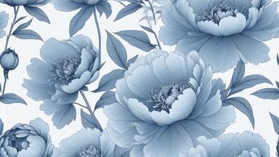 The primary subject of the image is a close-up of a blue flower, which is the main focus of the image. The setting is a blue and white floral pattern, which serves as the background. The visual style is a combination of a photo and a digital art, illustration, or drawing. The dominant colors are blue and white, creating a calm and serene atmosphere.