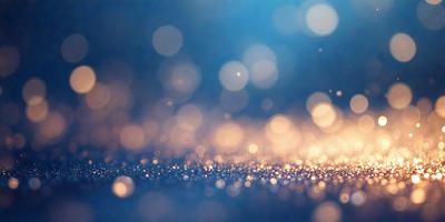 The primary subject of the image is a blue background with a pattern of bright, shiny, and colorful lights. The setting appears to be a dark room, and the visual style is a combination of a photo and digital art. The colors and mood of the image are vibrant, lively, and energetic.