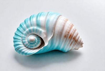 The primary subject of the image is a blue and white shell, which is the main object, scene, or focus of the image. The shell is placed on a white surface, which serves as the setting or background. The visual style of the image is a photo, capturing the natural beauty of the shell. The dominant colors in the image are blue and white, creating a calming and serene atmosphere.