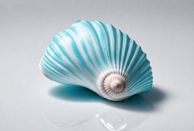 The primary subject of the image is a blue and white shell, which is the main object, scene, or focus of the image. The shell is placed on a white surface, which serves as the setting or background. The visual style of the image is a photo, capturing the natural beauty of the shell. The dominant colors in the image are blue and white, creating a calm and serene atmosphere.