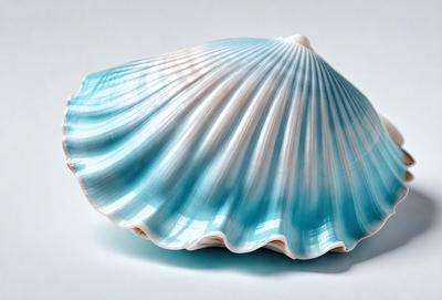 The primary subject of the image is a blue and white shell, which is the main object, scene, or focus of the image. The shell is placed on a white surface, which serves as the setting or background. The visual style of the image is a photo, capturing the natural beauty of the shell. The dominant colors in the image are blue and white, creating a calm and serene atmosphere.