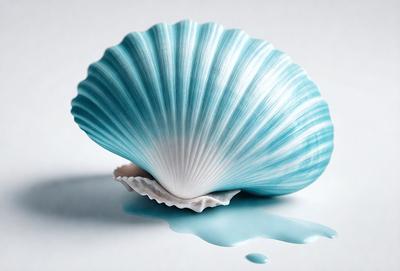 The primary subject of the image is a blue and white shell, which is the main object, scene, or focus of the image. The shell is placed on a white surface, which serves as the setting or background. The visual style of the image is a photo, capturing the natural beauty of the shell. The dominant colors in the image are blue and white, creating a calm and serene atmosphere.