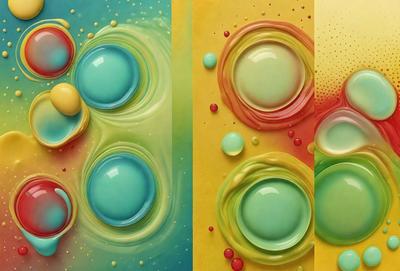 The image is a painting featuring four different colored circles. The primary subject is the circles, which are the main objects in the scene. The setting is a painting, and the visual style is artistic. The colors and mood of the painting are vibrant and lively, with the four distinct colors creating a visually appealing and dynamic composition.