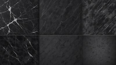 The primary subject of the image is a black marble countertop. The setting is a black and white photo of the countertop, showcasing its texture and design. The visual style is a close-up of the marble countertop, highlighting its unique features. The colors and mood of the image are predominantly black and white, giving it a classic and elegant appearance.