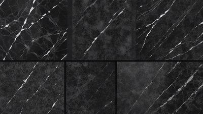 The primary subject of the image is a close-up of a marble tile. The setting is a black and white photo of the tile, showcasing its texture and pattern. The visual style is a high-quality, detailed photograph. The colors and mood of the image are predominantly black and white, giving it a classic and elegant appearance.