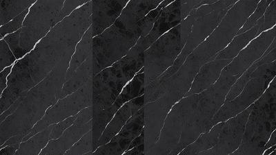 The primary subject of the image is a marble tile with a black and white pattern. The setting is a wall, and the visual style is a close-up of the tile. The colors and mood of the image are predominantly black and white, giving it a classic and elegant appearance.