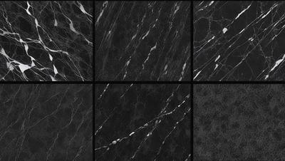 The image is a collage of four different pictures of marble countertops. Each picture showcases a different pattern and color of the marble. The marble countertops are displayed in various settings, such as a kitchen, a bathroom, and a living room. The visual style of the images is a combination of photo, digital art, and illustration, creating a unique and artistic representation of the marble countertops. The colors and mood of the images are predominantly dark, with the marble counter
