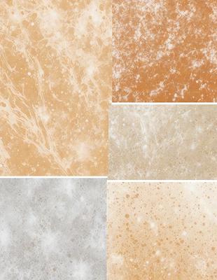 The image showcases a variety of marble textures and colors. There are six different marble textures displayed, each with its unique pattern and color. The marble textures are arranged in a row, with each texture occupying a separate section. The colors range from light beige to darker shades, creating a diverse and visually appealing display. The overall atmosphere of the image is elegant and sophisticated, reflecting the beauty and craftsmanship of marble materials.