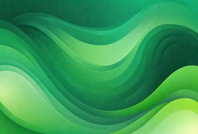 The primary subject of the image is a green, swirling pattern that resembles a waterfall or a wave. The setting is a wall, and the visual style appears to be a digital art or illustration. The dominant colors are green, and the overall atmosphere is calming and serene.