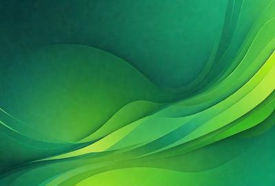The primary subject of the image is a green and blue abstract artwork. The setting is a wall, and the visual style is digital art. The dominant colors are green and blue, creating a calm and soothing atmosphere.