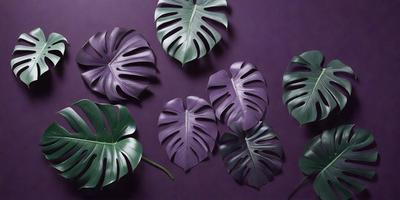 The image features a purple background with a variety of large, purple leaves arranged in a visually appealing manner. The leaves are placed in different positions, creating a sense of depth and dimension. The overall atmosphere of the image is serene and calming, with the purple hues adding a touch of elegance and sophistication.