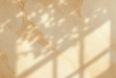 The primary subject of the image is a wall with a marble texture. The setting is a room with a window, and the visual style is a photo. The colors and mood of the image are warm and inviting, with the marble wall and the sunlight creating a cozy atmosphere.