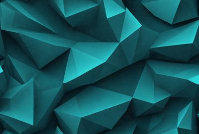 The primary subject of the image is a blue geometric pattern, which is the main focus of the image. The setting is a blue background, and the visual style is a digital art or illustration. The dominant colors are blue and green, creating a calm and soothing atmosphere.