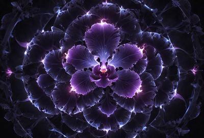 The primary subject of the image is a purple flower with a yellow center, surrounded by a purple background. The visual style of the image is a digital art or illustration, with a purple and yellow color scheme that creates a calm and serene atmosphere.