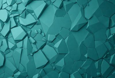 The primary subject of the image is a blue wall with a pattern of triangles. The setting is a room with a blue background, and the visual style is a combination of photo and digital art. The dominant colors are blue and white, creating a calm and soothing atmosphere.