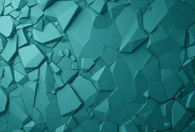 The primary subject of the image is a blue wall with a pattern of triangles. The setting is a room with a blue background, and the visual style is a combination of photo and digital art. The dominant colors are blue and white, creating a calm and soothing atmosphere.