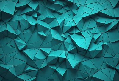 The primary subject of the image is a blue, geometric pattern. The setting is a blue background, and the visual style appears to be a digital art or illustration. The dominant colors are blue and green, creating a calm and soothing atmosphere.