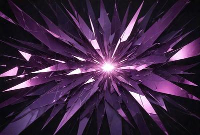 The primary subject of the image is a purple, glass-like structure with a bright light shining through it. The setting appears to be a dark room, with the purple glass structure as the main focus. The visual style of the image is a combination of digital art and illustration, creating a unique and intriguing appearance. The colors and mood of the image are predominantly purple, with a sense of depth and mystery.