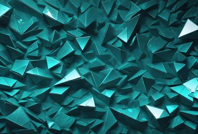 The primary subject of the image is a blue, geometric pattern. The setting is a blue background, and the visual style appears to be a digital art or illustration. The dominant colors are blue and green, creating a calm and soothing atmosphere.