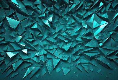 The primary subject of the image is a blue, geometric pattern. The setting is a blue background, and the visual style appears to be a digital art or illustration. The dominant colors are blue and green, creating a calm and soothing atmosphere.