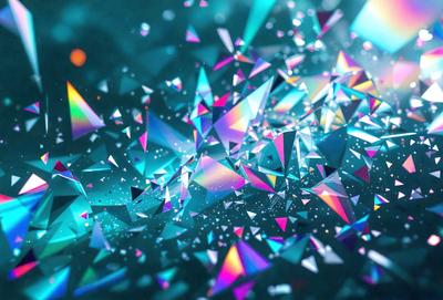 The primary subject of the image is a close-up of a colorful, abstract pattern made up of various shapes and colors. The setting is a blue background, which adds to the overall visual style. The image appears to be a digital art or illustration, showcasing a vibrant and dynamic design. The dominant colors in the pattern are blue, purple, and pink, creating a lively and energetic atmosphere.