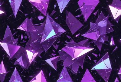 The primary subject of the image is a close-up of a purple and blue geometric pattern, which appears to be a digital art or illustration. The setting is a dark background, which contrasts with the vibrant colors of the pattern. The visual style is a combination of digital art and illustration, creating a unique and eye-catching design. The dominant colors are purple and blue, giving the image a calming and soothing atmosphere.