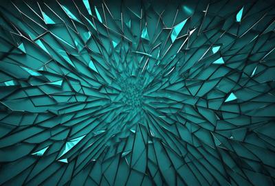 The primary subject of the image is a large, circular, blue glass window. The window is surrounded by a blue background, giving the scene a vibrant and lively atmosphere. The visual style of the image is a combination of photo and digital art, creating a unique and eye-catching design. The colors and mood of the image are predominantly blue, with a sense of depth and intricacy in the glasswork.