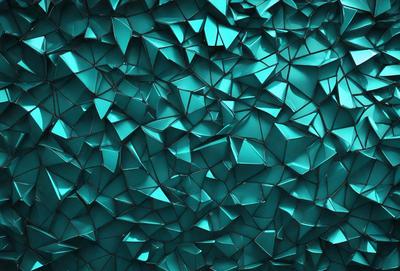 The primary subject of the image is a blue wall with a pattern of triangles. The setting is a room with a blue wall, and the visual style is a digital art or illustration. The dominant colors are blue and green, creating a calm and soothing atmosphere.