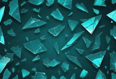 The primary subject of the image is a collection of broken glass pieces, which are scattered across a blue background. The visual style of the image is a digital art or illustration, as the glass pieces are depicted in a realistic manner. The colors and mood of the image are predominantly blue, creating a calm and serene atmosphere.