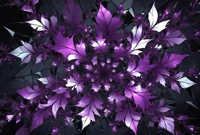 The primary subject of the image is a purple and white flower, which is the main object, scene, or focus of the image. The setting or background features a black and white background, which adds contrast to the flower. The visual style of the image is a digital art or illustration, as it is a detailed and intricate representation of the flower. The dominant colors in the image are purple and white, creating a calm and serene atmosphere.