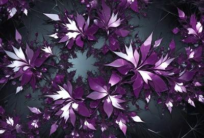 The primary subject of the image is a purple flower, which is the main object, scene, or focus of the image. The setting or background features a dark, purple-colored background, which adds to the overall atmosphere of the image. The visual style of the image is a combination of photo and digital art, creating a unique and eye-catching design. The colors and mood of the image are predominantly purple, giving it a calm and serene appearance.