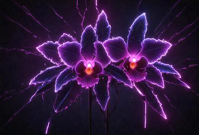 The primary subject of the image is a purple flower with a pink center. The flower is surrounded by a purple background, which adds to the overall mood of the scene. The visual style of the image is a combination of photo and digital art, creating a unique and eye-catching display. The colors and mood of the image are predominantly purple and pink, giving it a vibrant and lively appearance.