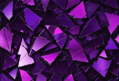 The primary subject of the image is a close-up of a purple glass shard. The setting is a purple background, which creates a visually striking contrast with the glass. The visual style is a close-up of a broken glass piece, giving the image a unique and artistic appearance. The colors and mood of the image are predominantly purple, creating a sense of depth and intrigue.