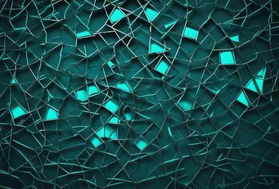 The primary subject of the image is a blue and green patterned wall. The setting is a room with a blue and green wall, which serves as the background. The visual style is a combination of digital art and illustration, creating a unique and artistic appearance. The dominant colors are blue and green, giving the wall a vibrant and lively atmosphere.