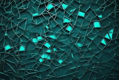 The primary subject of the image is a blue and green patterned wall. The setting is a room with a blue and green wall, which serves as the background. The visual style is a combination of digital art and illustration, creating a unique and artistic appearance. The dominant colors are blue and green, giving the wall a vibrant and lively atmosphere.