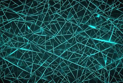 The primary subject of the image is a blue and green patterned background. The setting is a dark room, and the visual style appears to be a digital art or illustration. The dominant colors in the image are blue and green, creating a calm and soothing atmosphere.