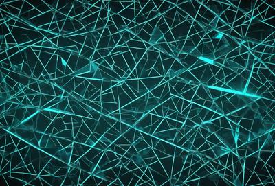 The primary subject of the image is a blue and green patterned background. The setting is a dark room, and the visual style appears to be a digital art or illustration. The dominant colors in the image are blue and green, creating a calm and soothing atmosphere.