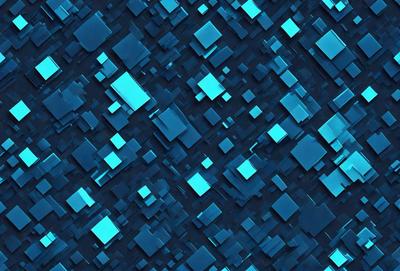 The primary subject of the image is a blue, geometric pattern. The setting is a blue background, and the visual style appears to be a digital art or illustration. The dominant colors are blue and black, creating a calm and soothing atmosphere.