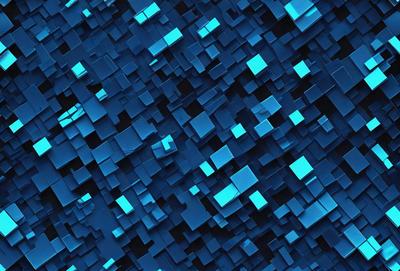 The primary subject of the image is a blue, geometric pattern. The setting is a blue background, and the visual style appears to be a digital art or illustration. The dominant colors are blue and white, creating a calm and soothing atmosphere.