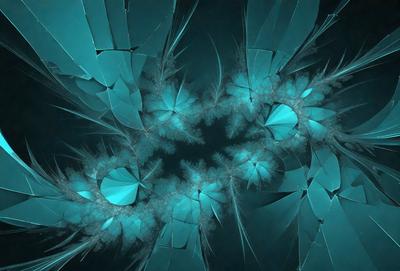 The primary subject of the image is a blue and white artistic design, possibly a digital art or illustration. The setting is a dark background, which contrasts with the vibrant colors of the design. The visual style is unique and creative, showcasing the artist's skill in creating intricate patterns and shapes. The colors and mood of the image are predominantly blue and white, giving it a serene and calming atmosphere.