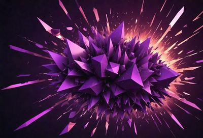 The primary subject of the image is a purple, geometric, abstract design. The setting is a dark background, which contrasts with the vibrant purple color of the design. The visual style is a combination of digital art and illustration, creating a unique and eye-catching pattern. The colors and mood of the image are predominantly purple, giving it a bold and striking appearance.
