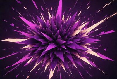 The primary subject of the image is a purple, pink, and white geometric pattern. The setting is a purple background, and the visual style is a digital art or illustration. The dominant colors and overall atmosphere are vibrant and energetic.