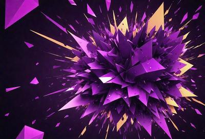 The primary subject of the image is a purple and gold geometric pattern. The setting is a dark background, which contrasts with the vibrant colors of the pattern. The visual style is a combination of digital art and illustration, creating a unique and eye-catching design. The dominant colors are purple and gold, giving the image a bold and luxurious appearance.
