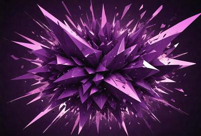 The primary subject of the image is a purple, three-dimensional geometric shape, which appears to be a combination of a cube and a pyramid. The shape is surrounded by a purple background, giving it a unique and eye-catching appearance. The visual style of the image is digital art, as it is a computer-generated design. The dominant colors in the image are purple and pink, creating a vibrant and lively atmosphere.
